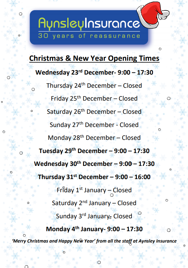 Christmas and New Year opening hours 2020